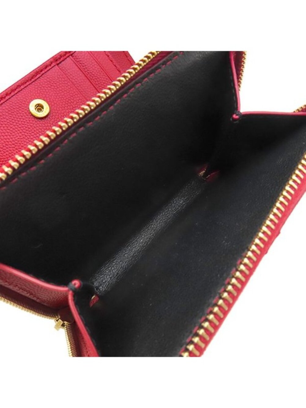 Saint Laurent Bifold Wallet Cassandra Stitch Compact Zip Leather Red Gold - Picture 10 of 13